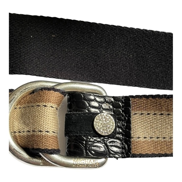 MICHAEL Kors fabric stripe double D ring pull through belt rhinestone accent - Picture 11 of 11
